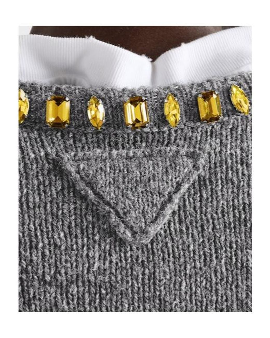 Prada Gray Wool-Cashmere Embellished Sweater