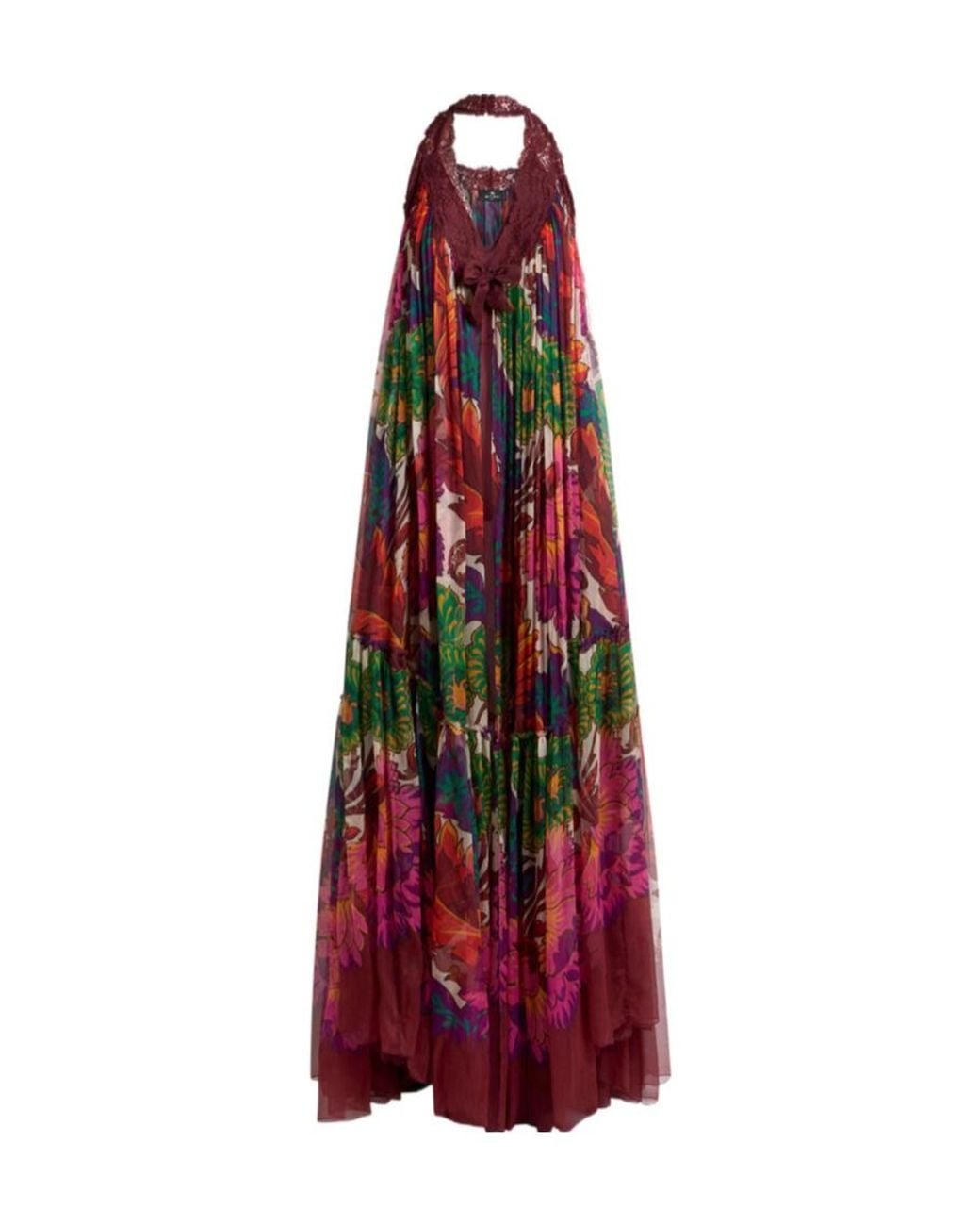 Etro Multicoloured Boho Dress With Open Back And Flounce