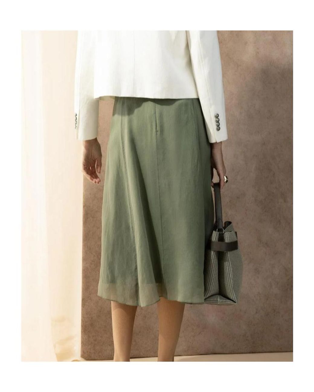 Brunello Cucinelli Green Flared Hem Midi Skirt