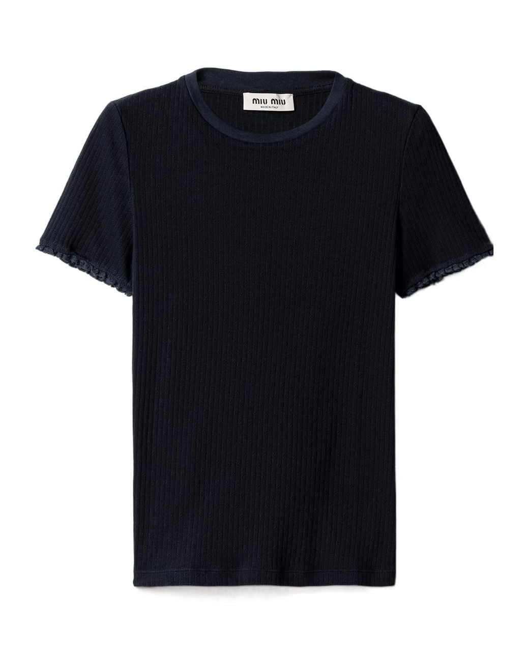 Miu Miu Black Pointelle Cotton T-Shirt
