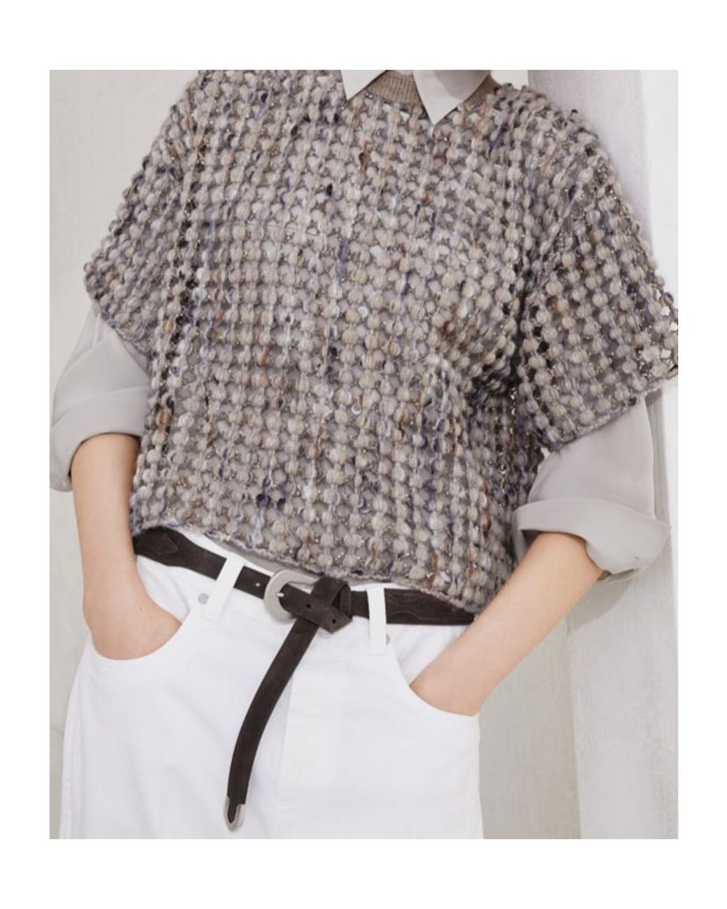 Brunello Cucinelli White Short Sleeved Knitted Top