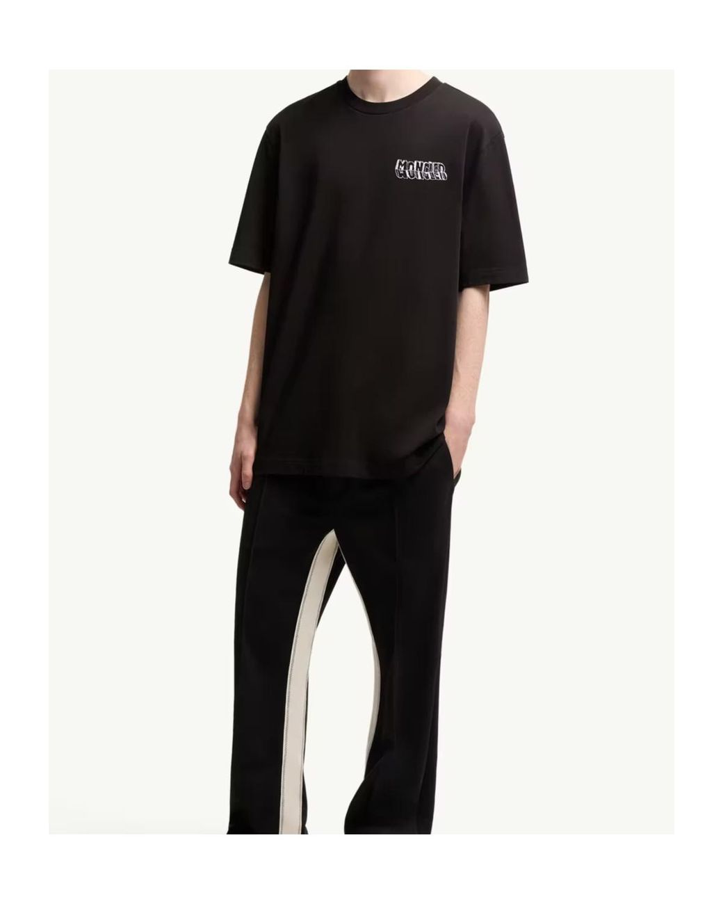 Moncler Black Sketch Embroidered Logo Crewneck T-Shirt for men