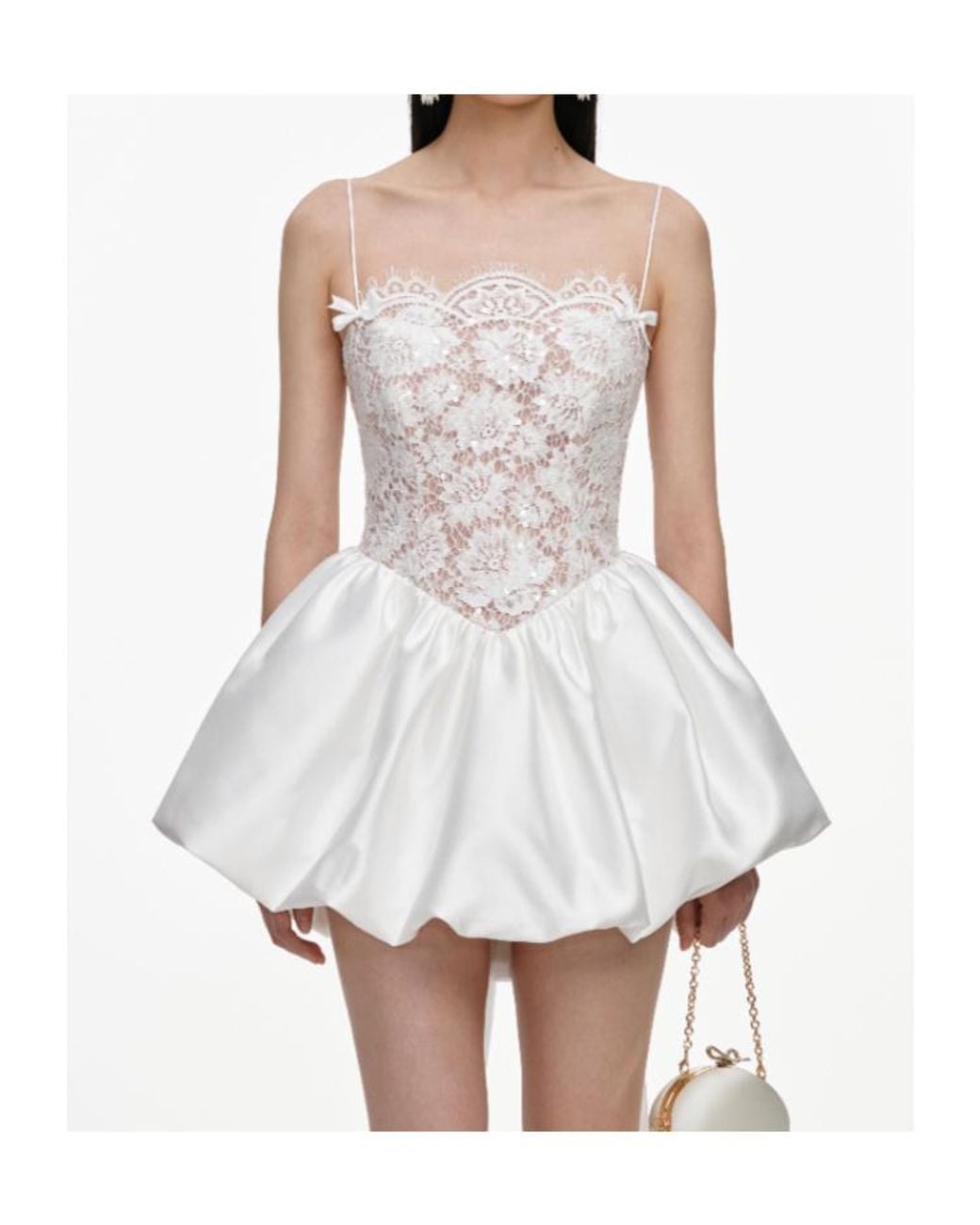 Self-Portrait White Sequin Lace Bow Mini Dress