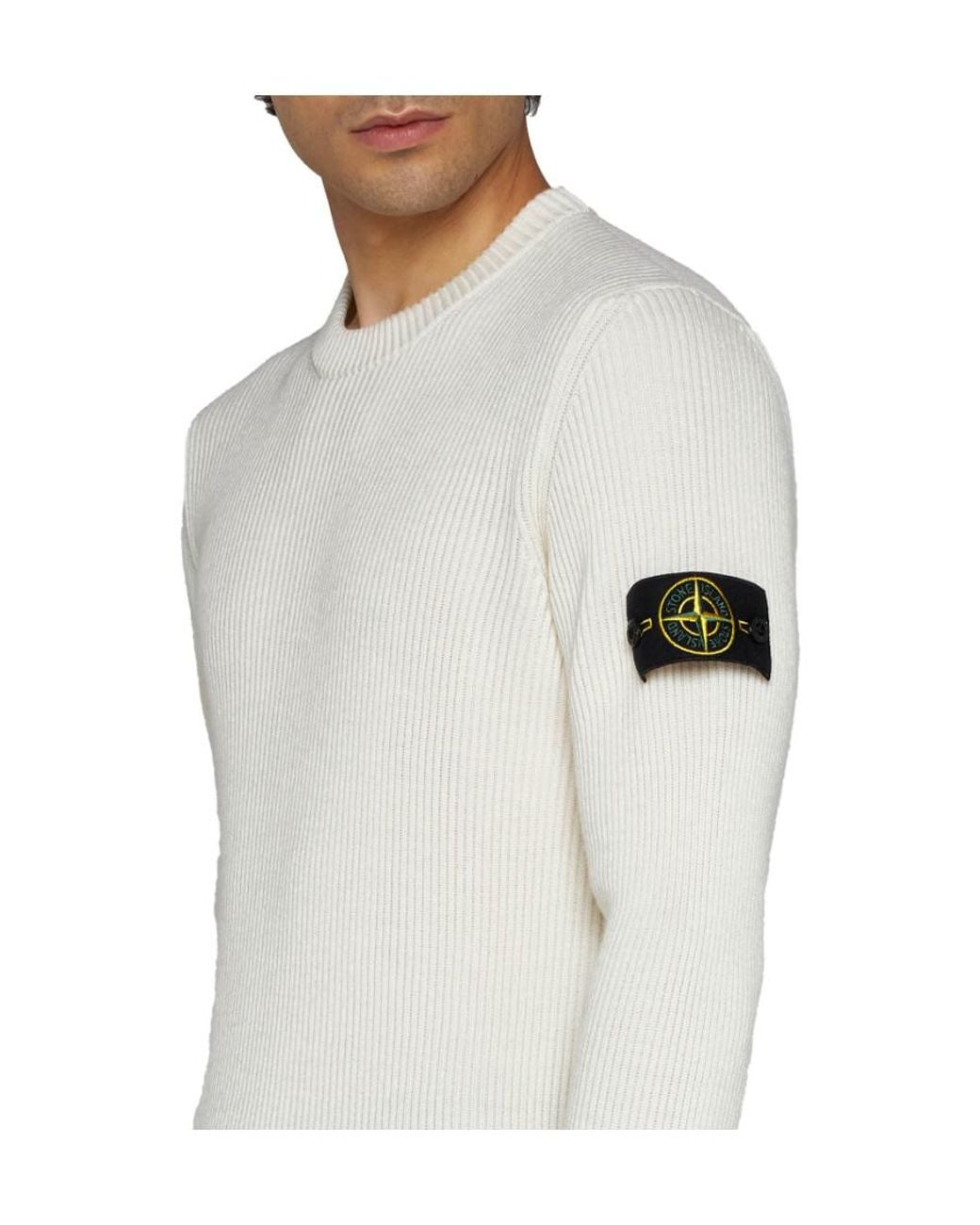 Stone Island White Logo Patch Crewneck Knitted Jumper for men