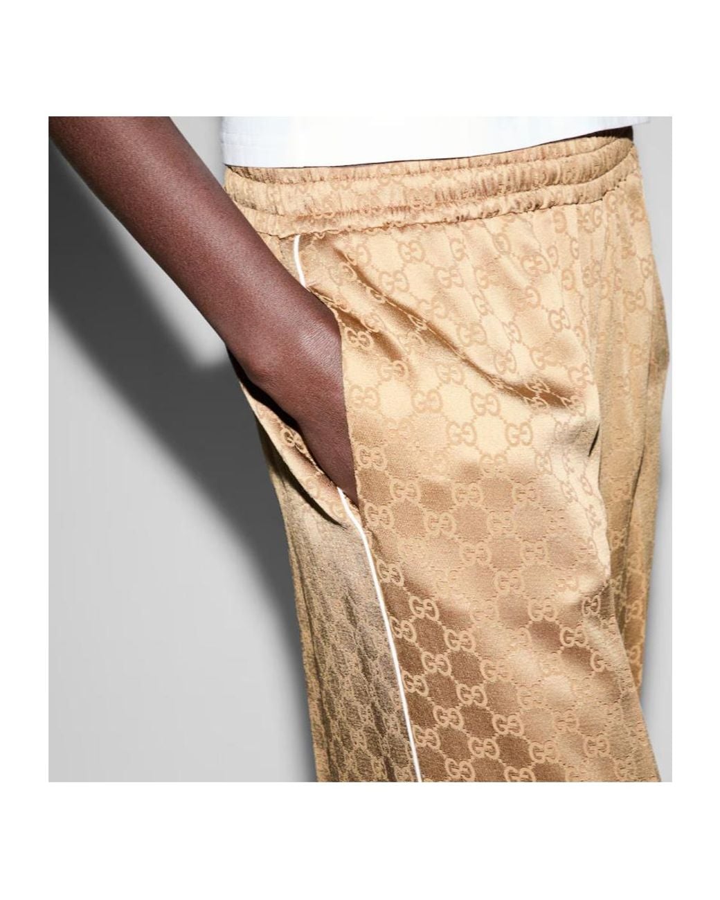Gucci Natural Gg Jacquard Elastic Waistband Pants