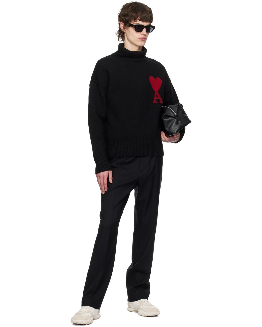 AMI Black Roll-Neck Knitted Jumper
