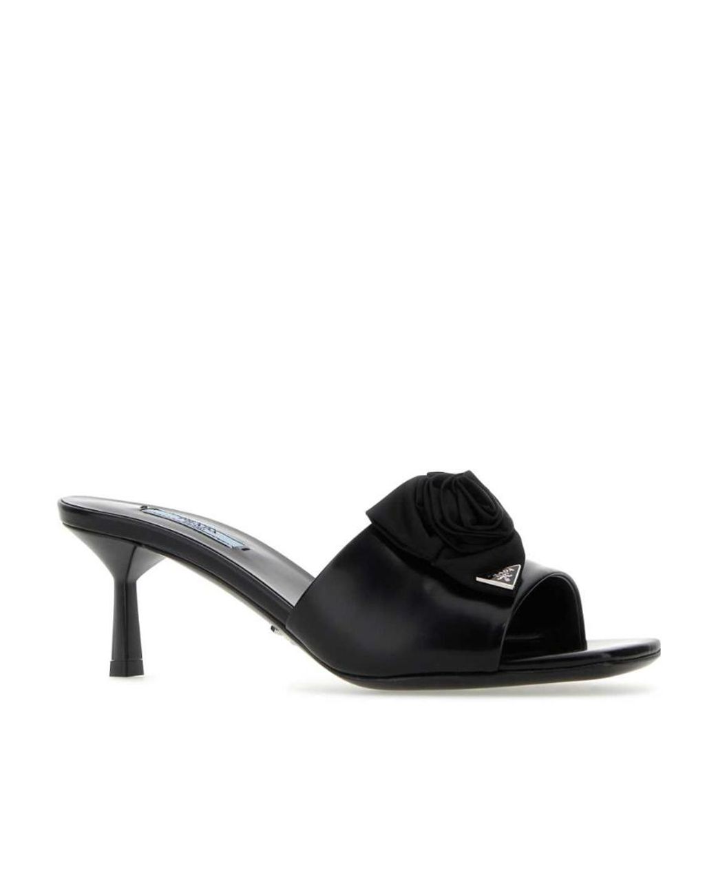 Prada Black Logo High-Heeled Slippers