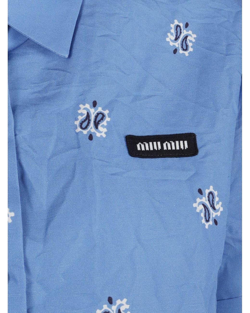 Miu Miu Blue Printed Poplin Shirt