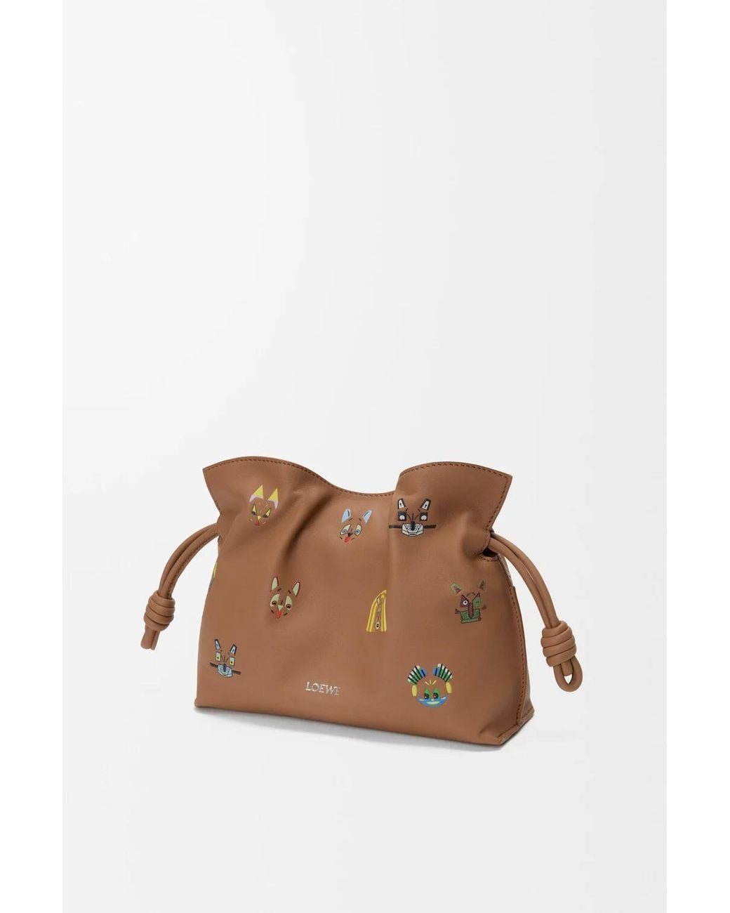 Loewe Brown Flamenco 3D-Effect Cat Printed Mini Clutch Bag