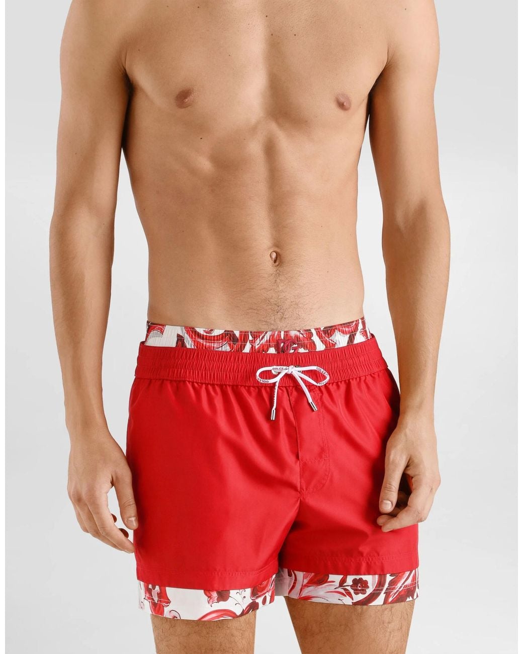 Dolce & Gabbana Red Majolica Trim Swim Shorts for men