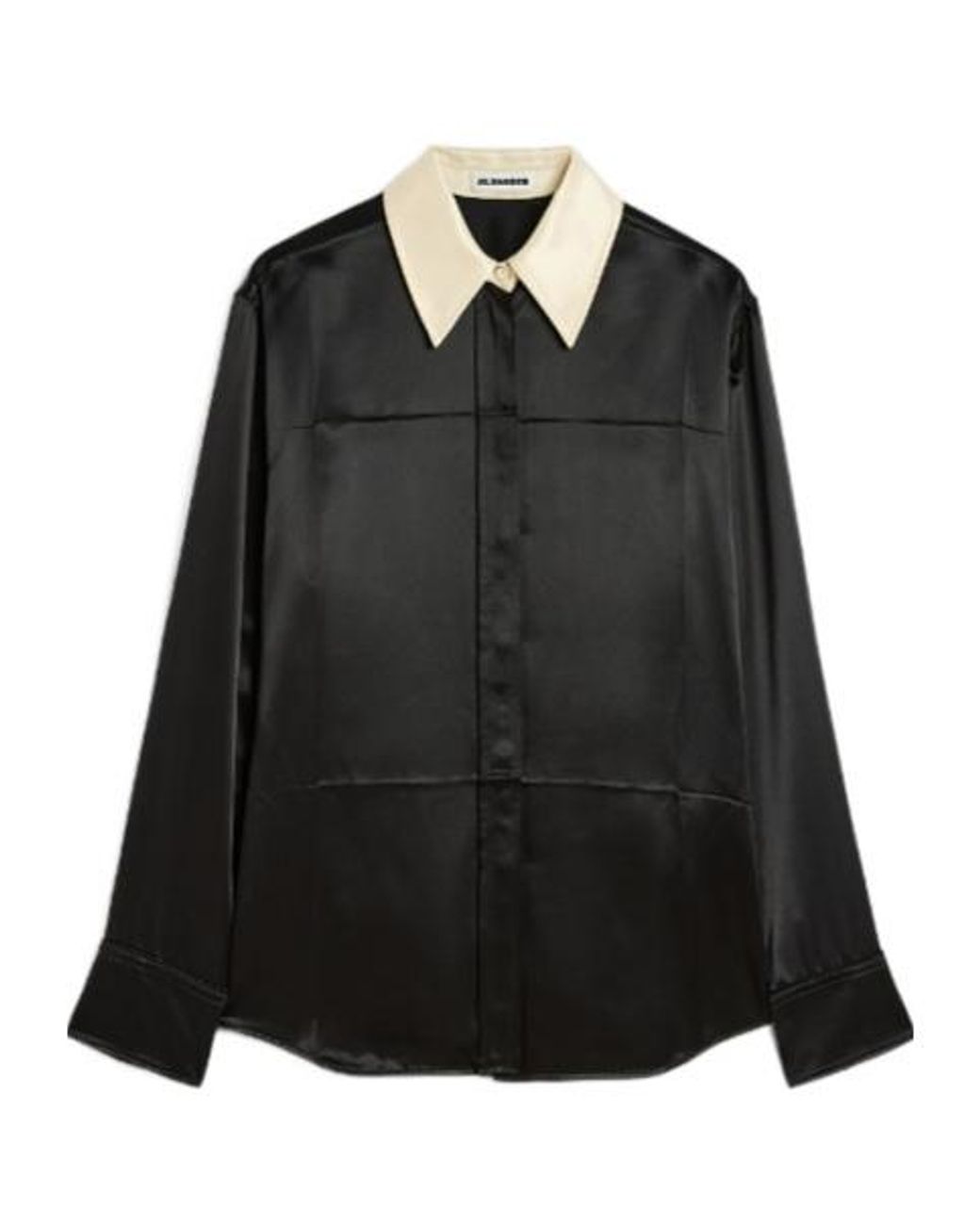 Jil Sander Black Contrast Collar Long-Sleeved Satin Shirt
