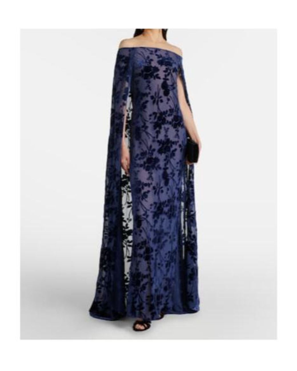 Rodarte Blue Caped Off-Shoulder Jacquard Maxi Dress