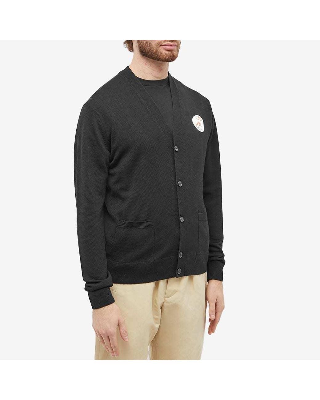 Maison Kitsuné Black Chest Logo-Patch Knit Cardigan for men