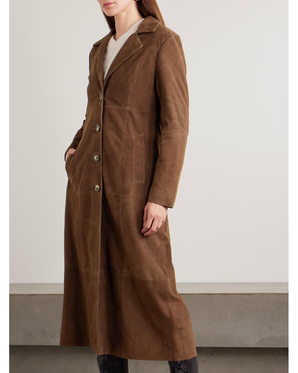 Rixo Brown Astraea Patchwork Suede Coat