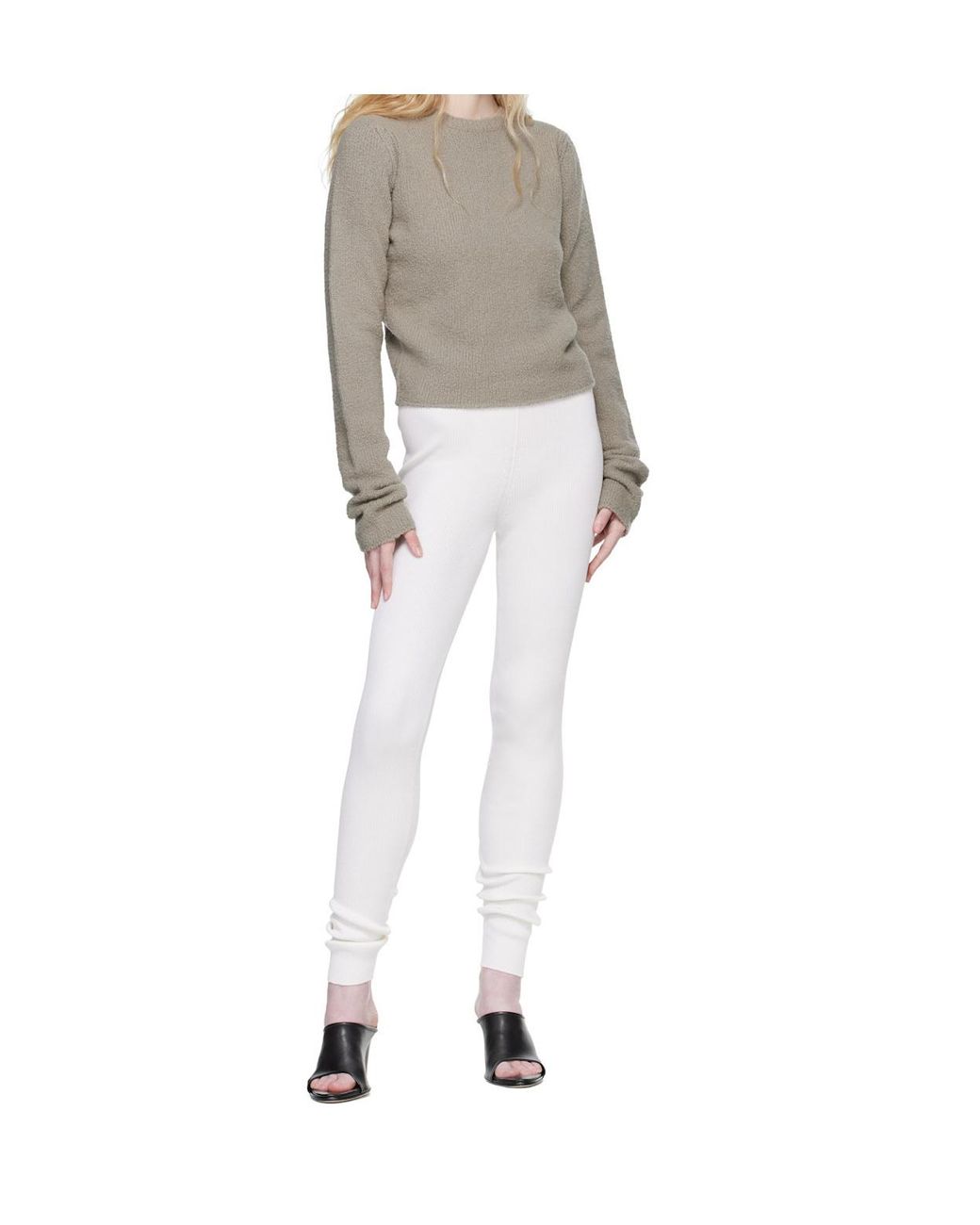Rier White Fine Ribbed Silk Long Leggings