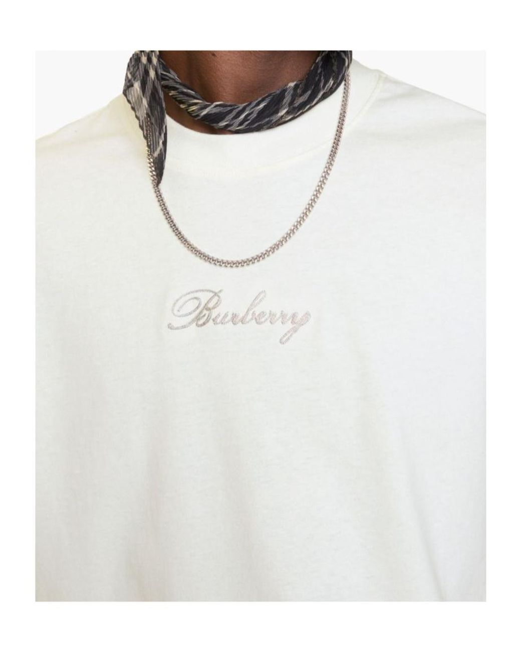 Burberry White Plaid Logo T-Shirt for men