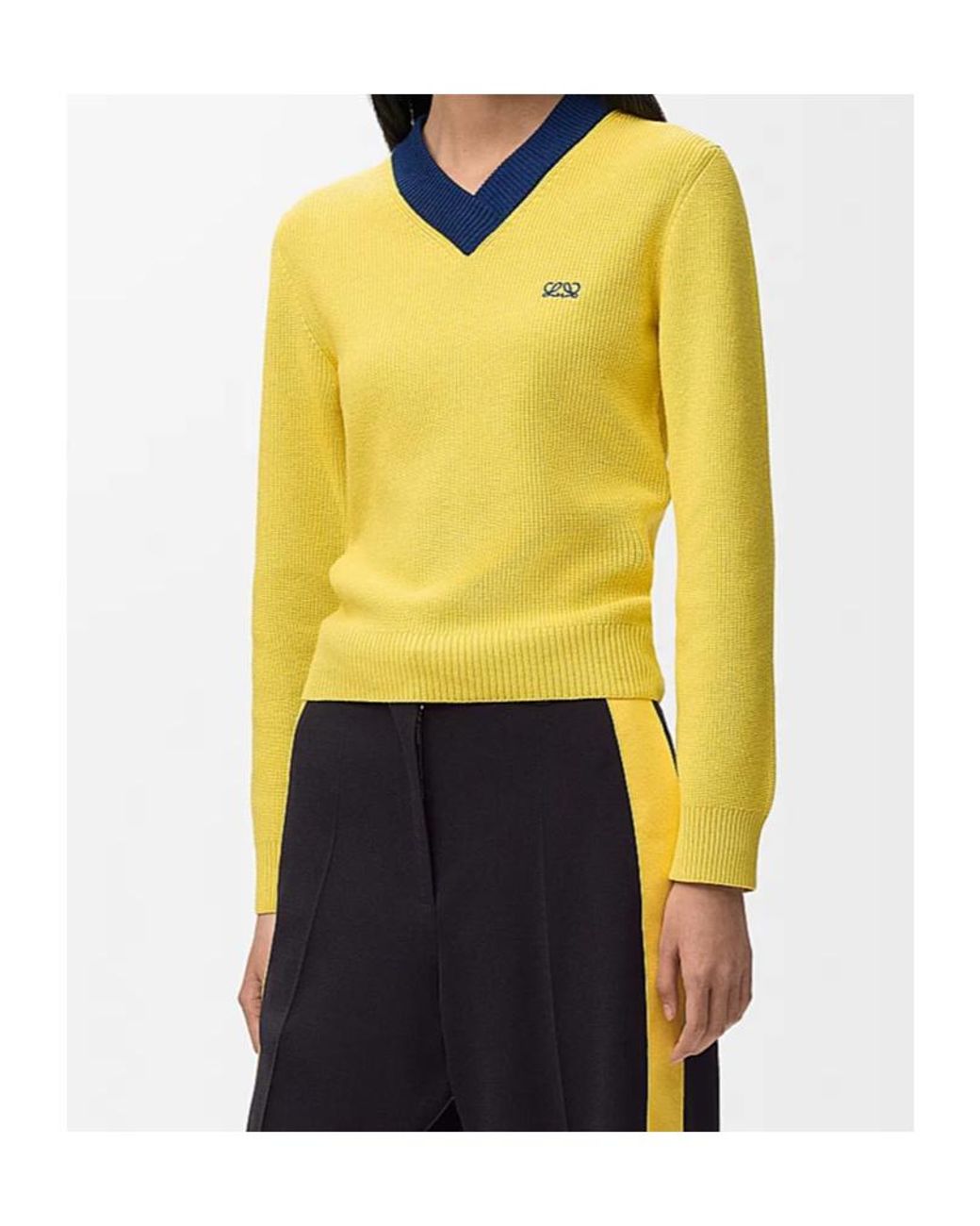Loewe Yellow Logo Embroidered V-Neck Jumper