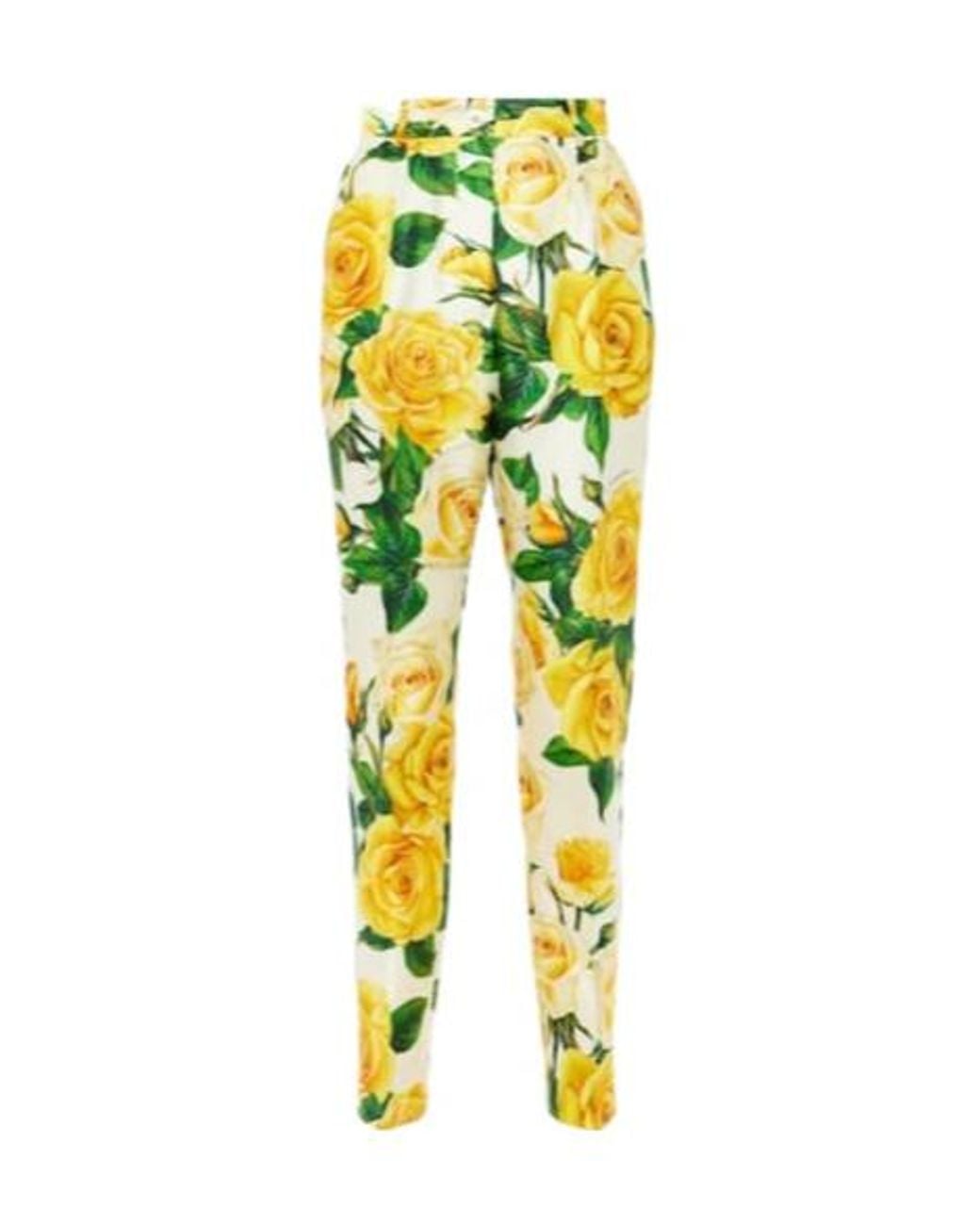 Dolce & Gabbana Yellow Floral High-Rise Silk-Blend Straight Pants