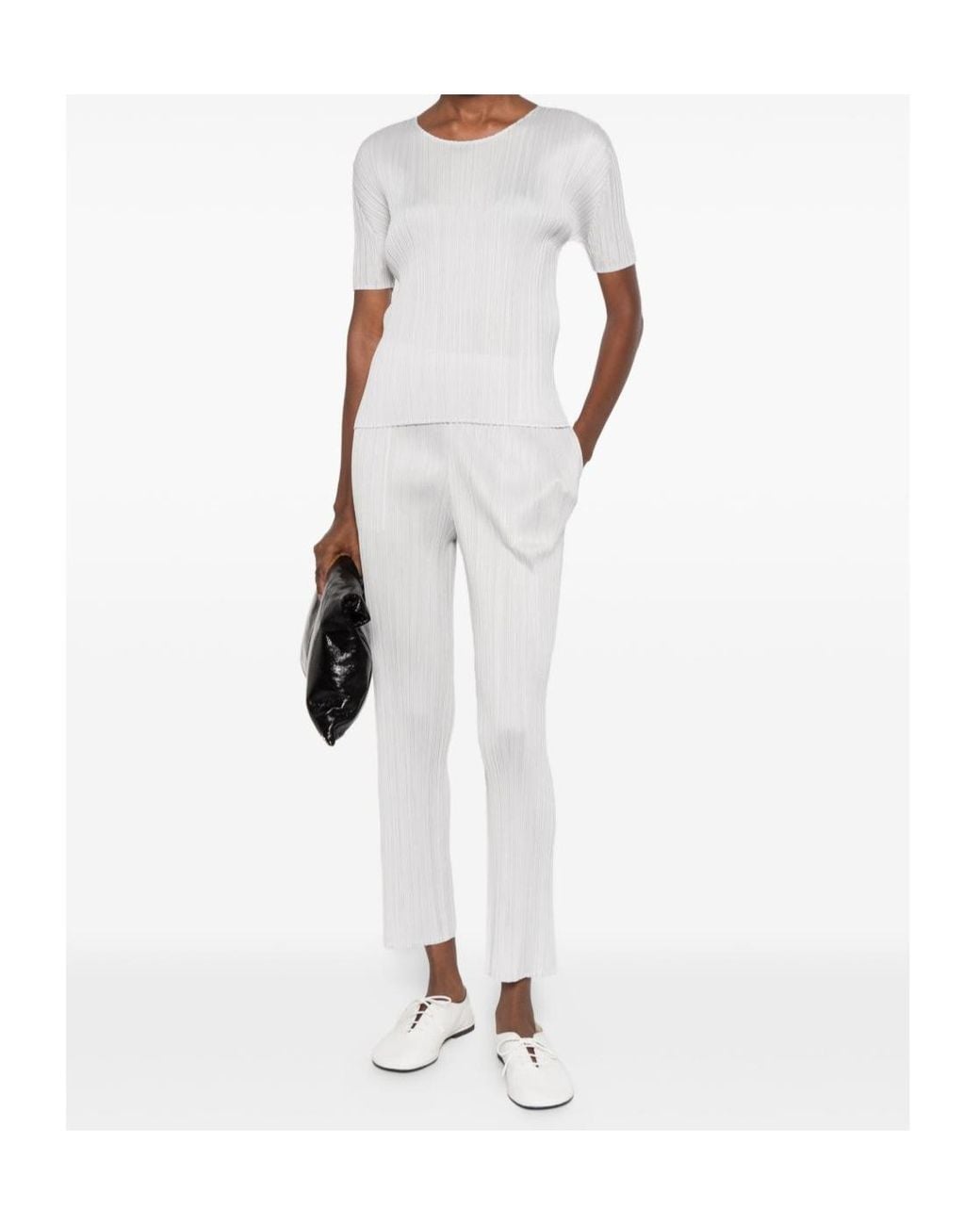 Pleats Please Issey Miyake White Pleated T-Shirt