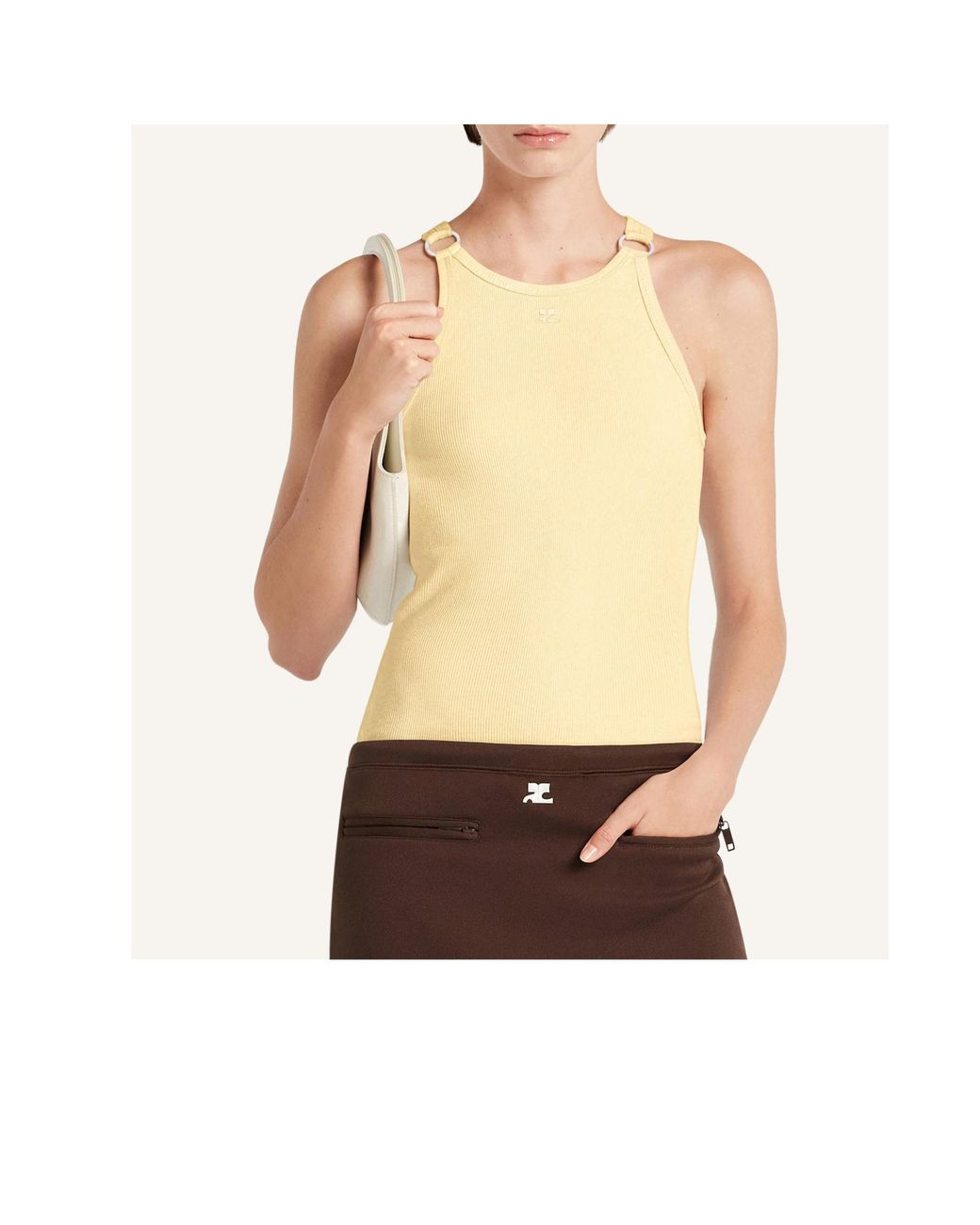 Courreges Yellow Buckle-Detail Ribbed Tank Top