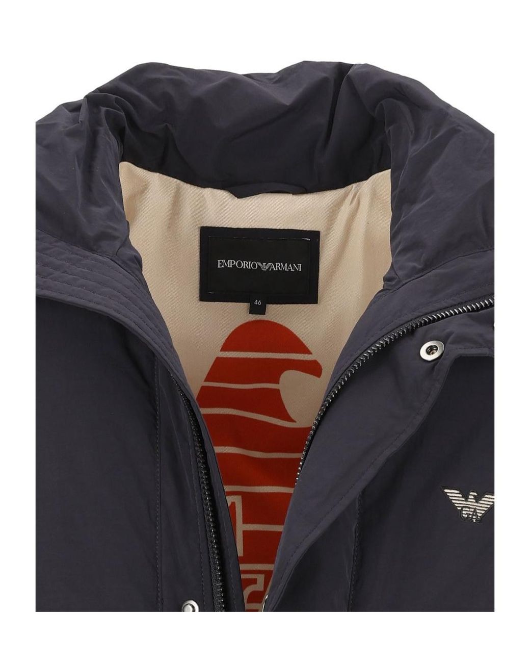 Emporio Armani Blue Hooded Logo Parka Coat for men