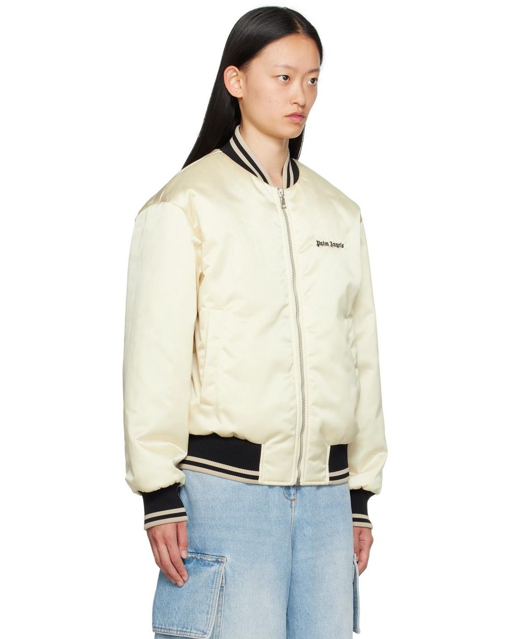 Palm Angels White Classic Logo Bomber Jacket