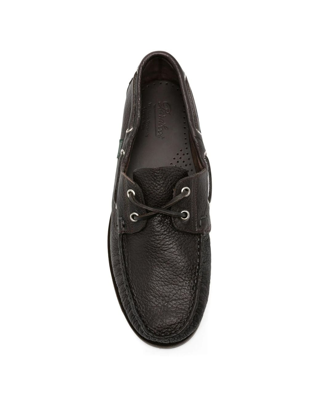 Paraboot Black Pebbled Leather Boat Shoes for men