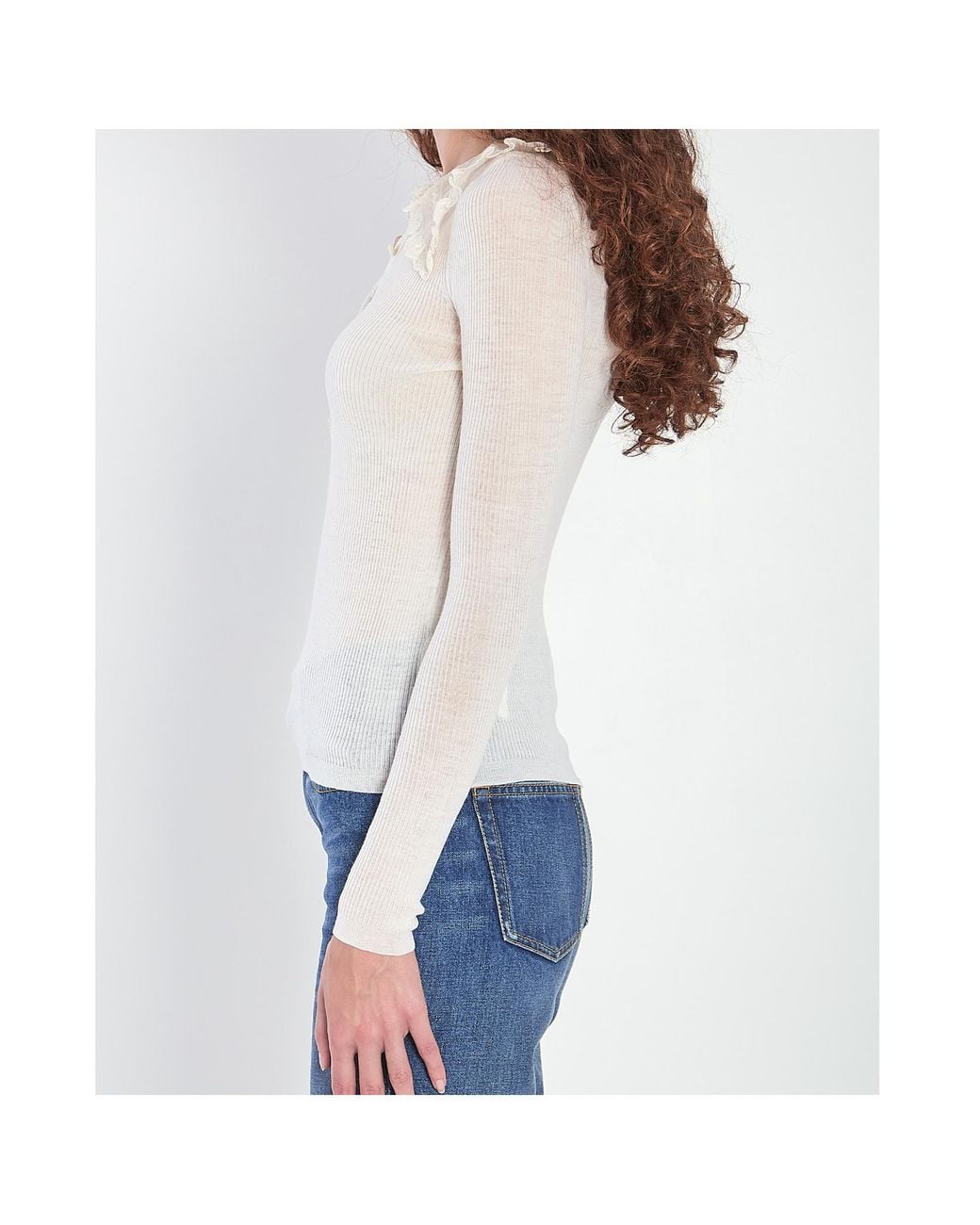 Chloé White Lace-Collar Long-Sleeve Shirt