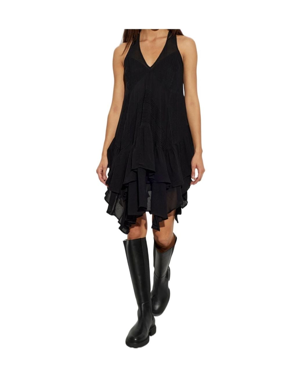 AllSaints Black Gretel Asymmetric Layered Midi Dress