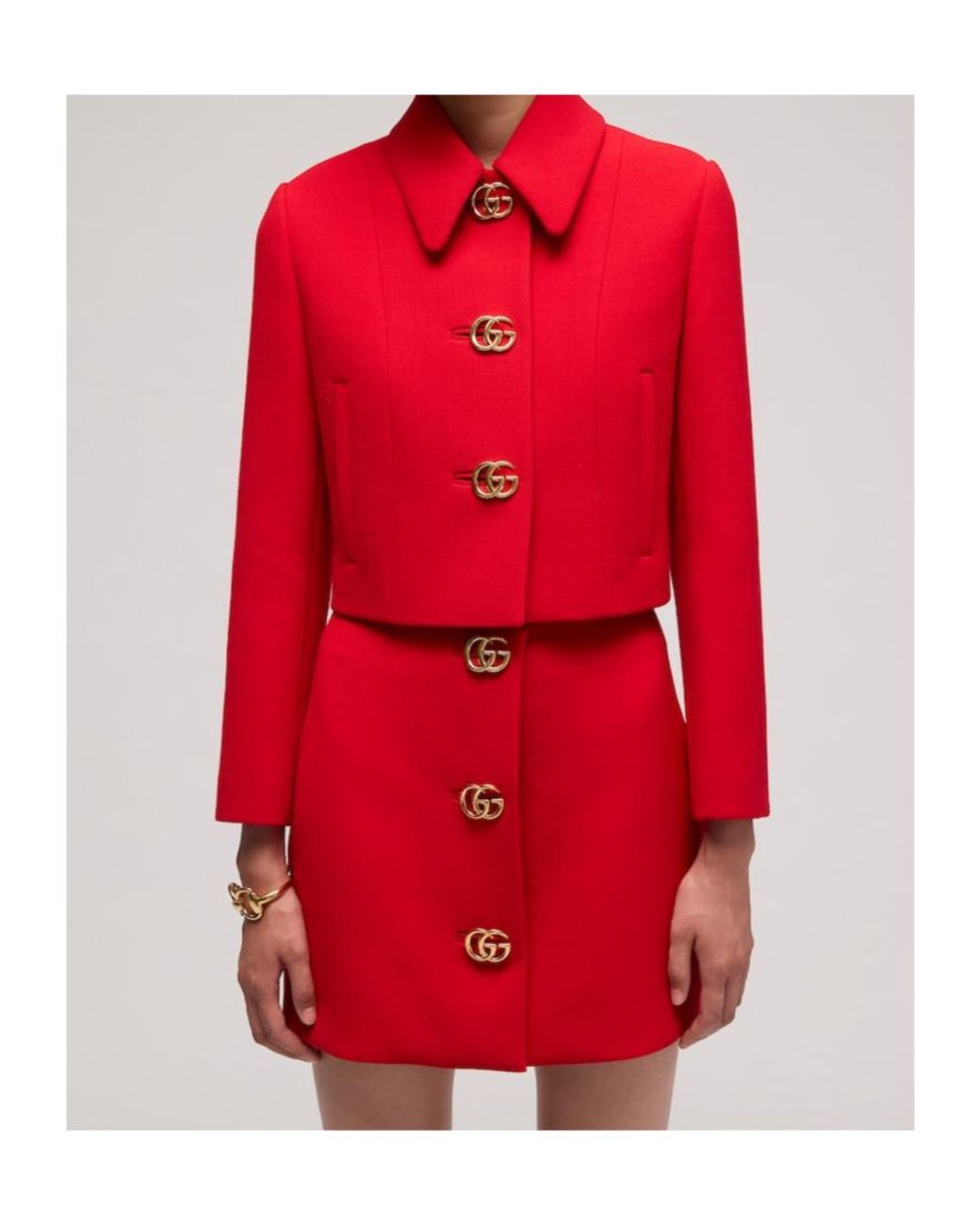 Gucci Red Crêpe Wool Jacket With Double G Button