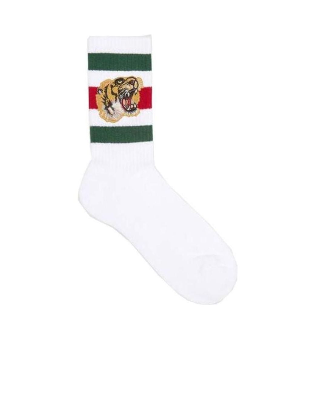 Gucci White Tiger Embroidered Striped Socks for men