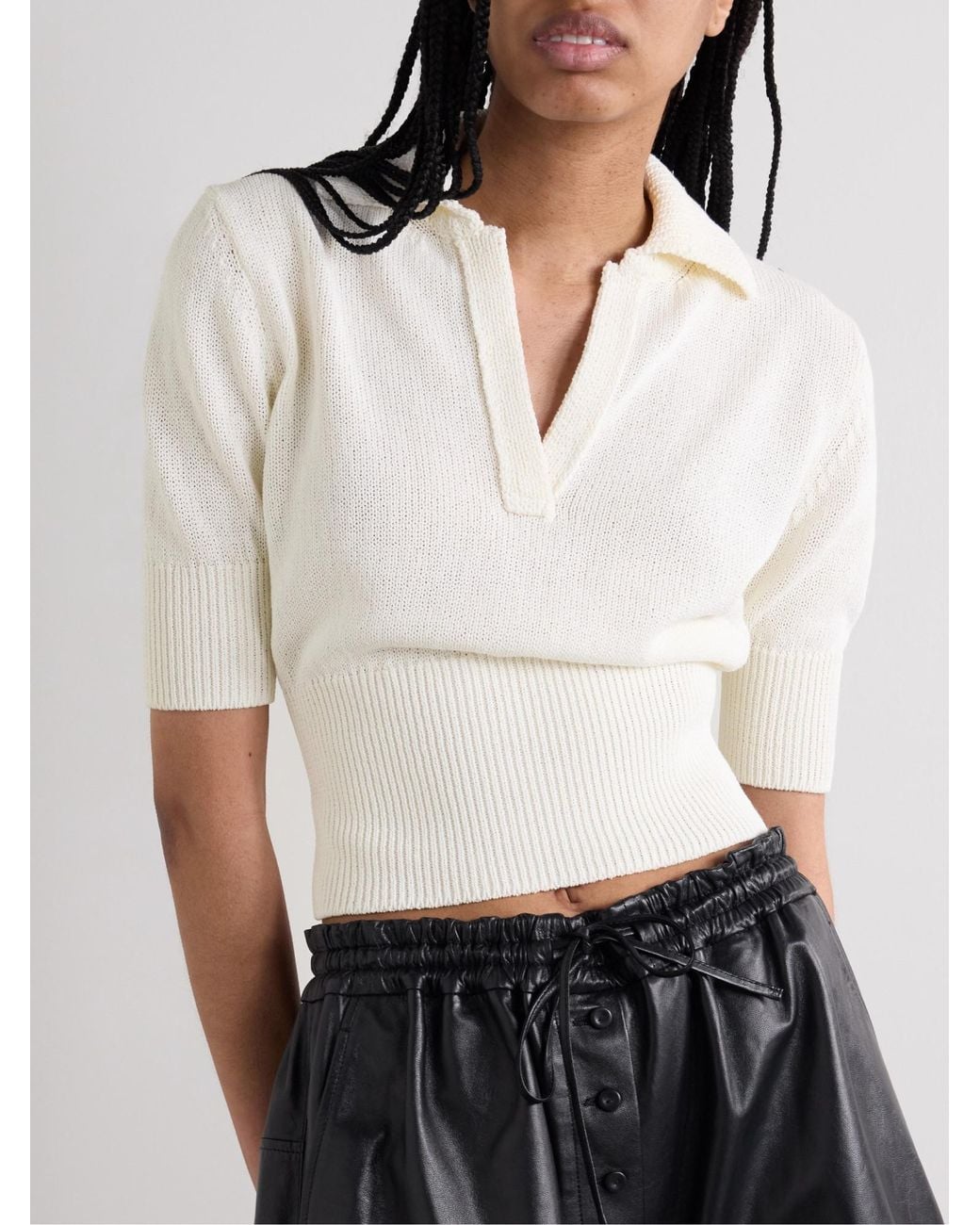 Proenza Schouler White Cropped Cotton-Blend Polo Top