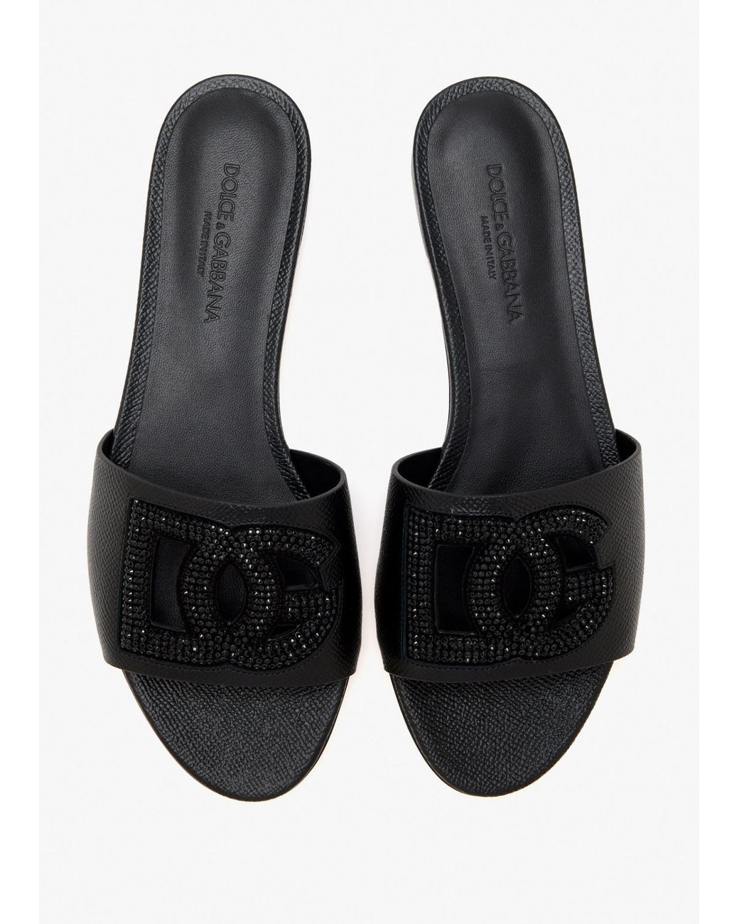 Dolce & Gabbana Black Logo Embellished Slides