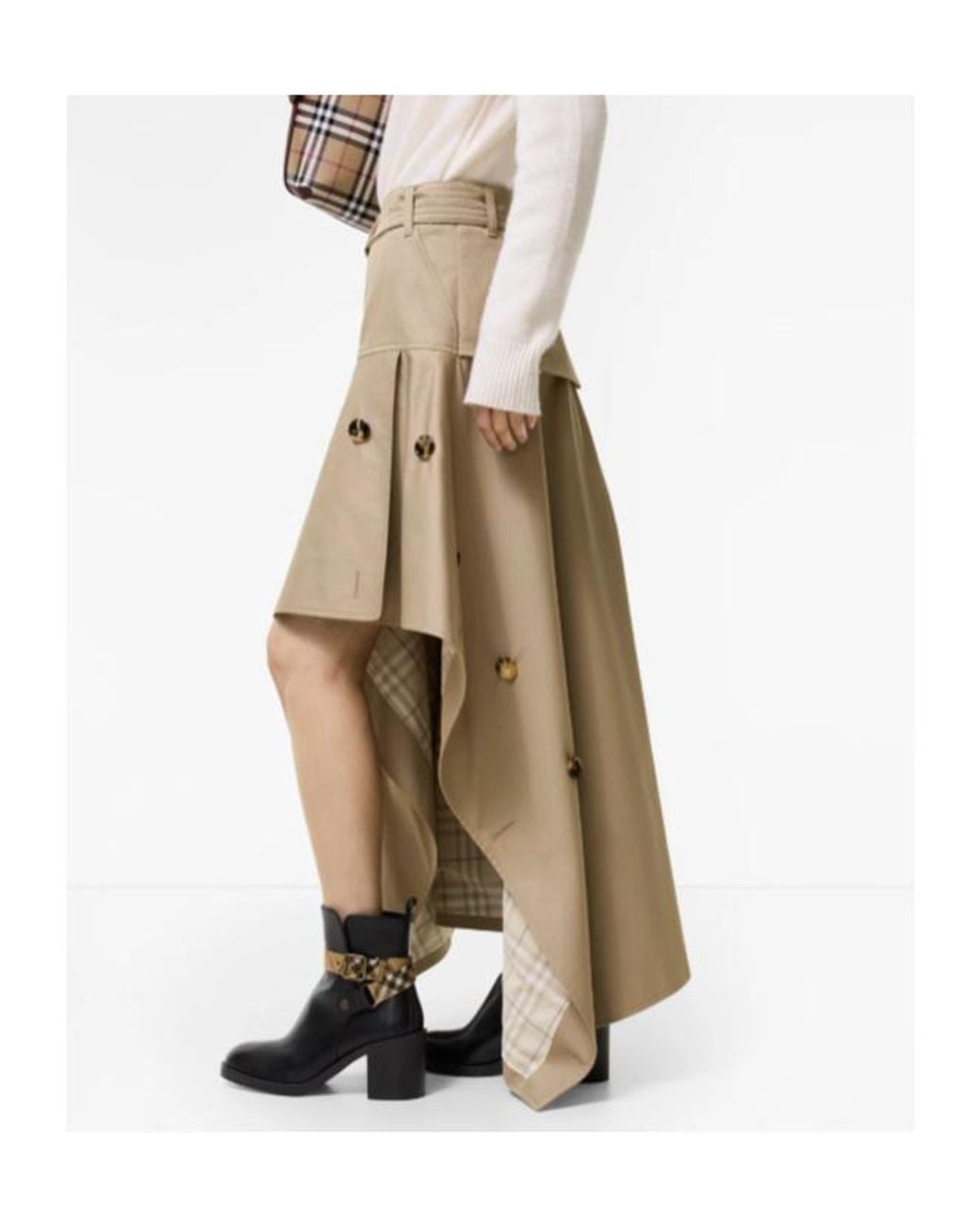 Burberry Natural Belted Asymmetric Midi Skirt