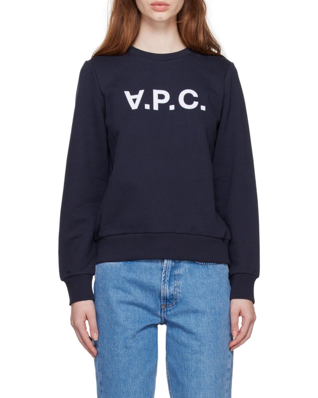A.P.C. Blue Flocked Logo Crewneck Sweatshirt