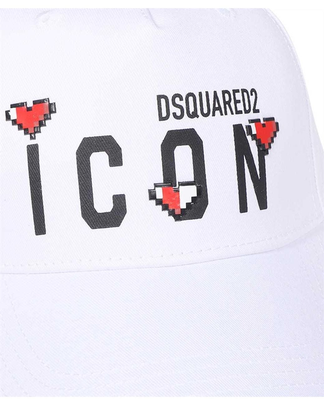 DSquared² White Logo Printed Curved Peak Cap