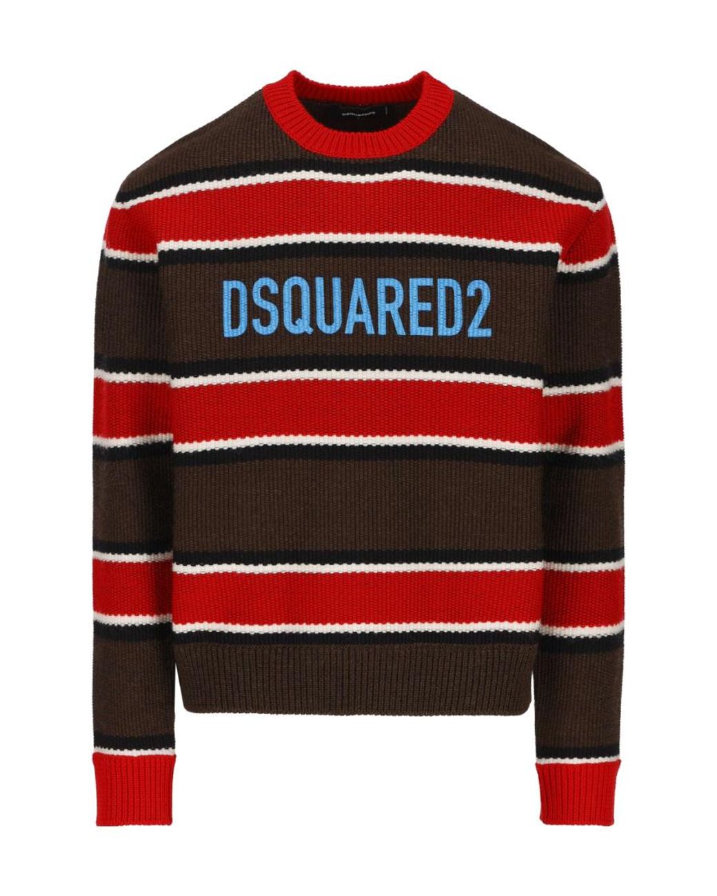 DSquared² Red Logo Print Crewneck Striped Jumper for men
