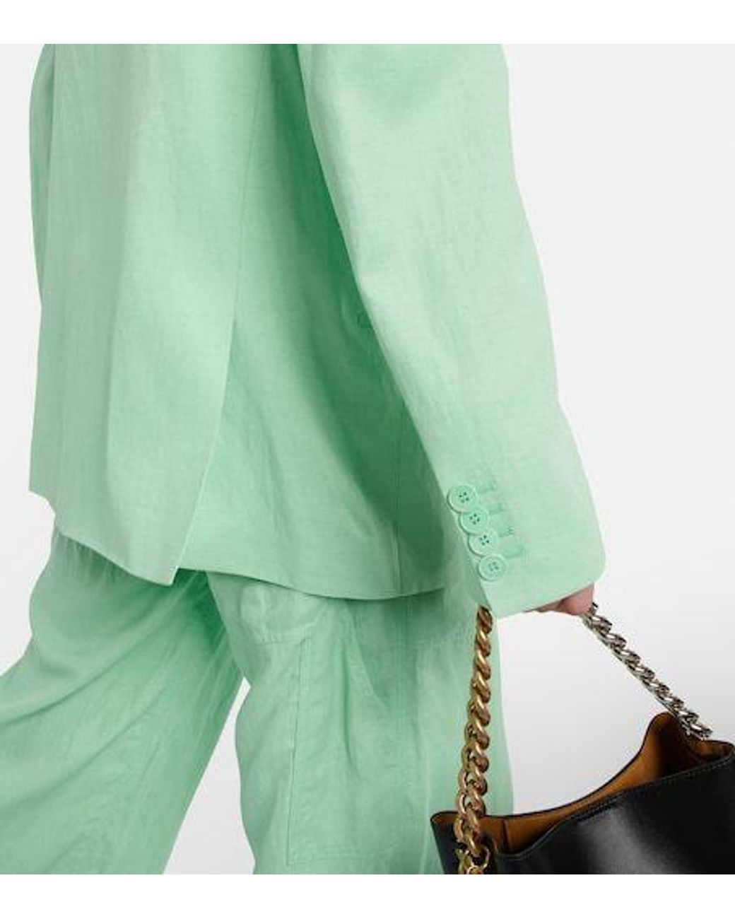 Stella McCartney Green Double-Breasted Linen-Blend Blazer