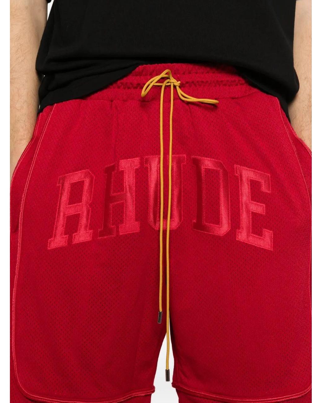 Rhude Red Logo Pattern Shorts for men