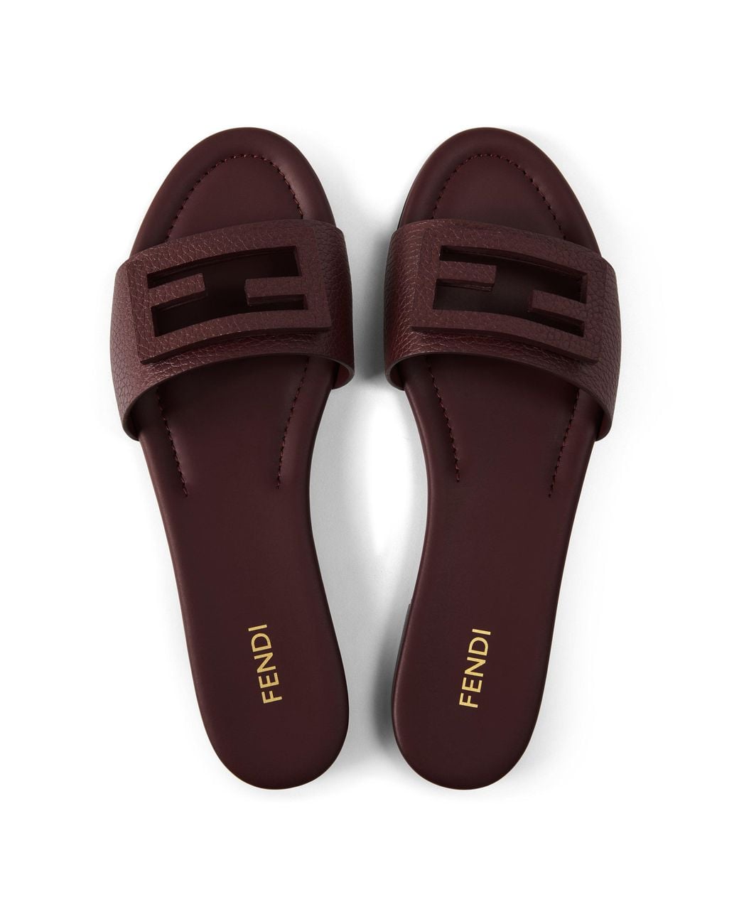 Fendi Brown Grain Leather Slide Sandals