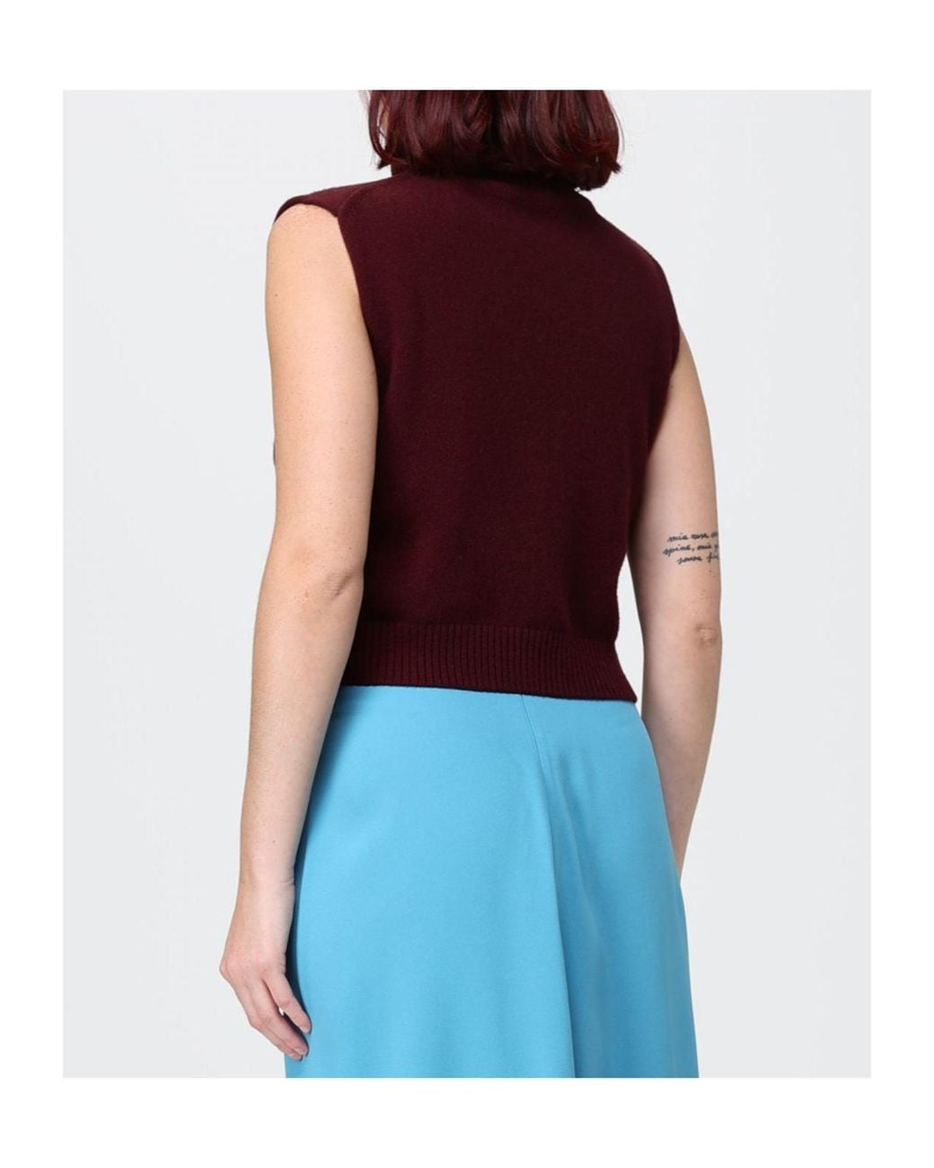 Jil Sander Red Asymmetrical Turtleneck Knitted Top