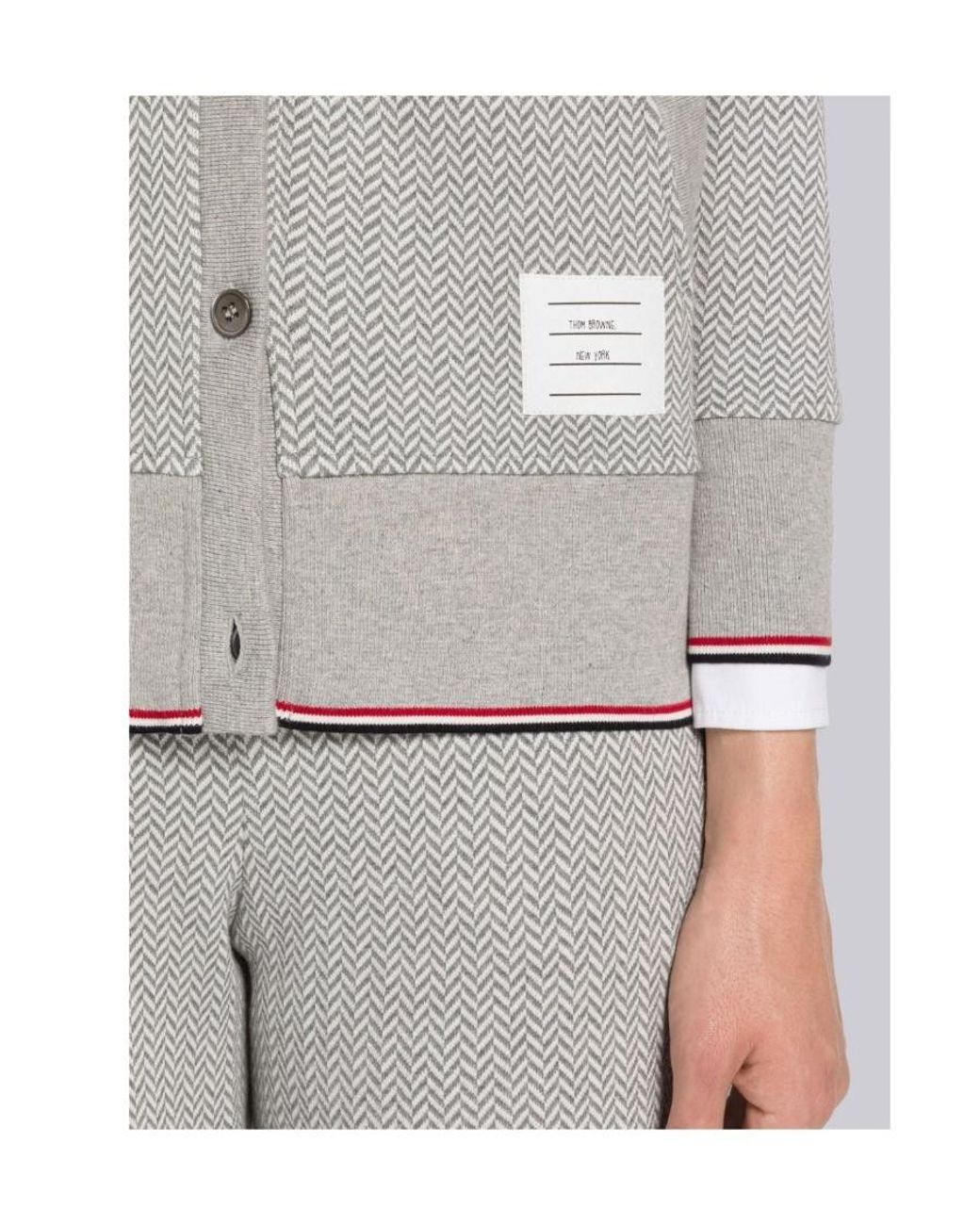 Thom Browne Gray Rwb Striped Button-Front Hoodie