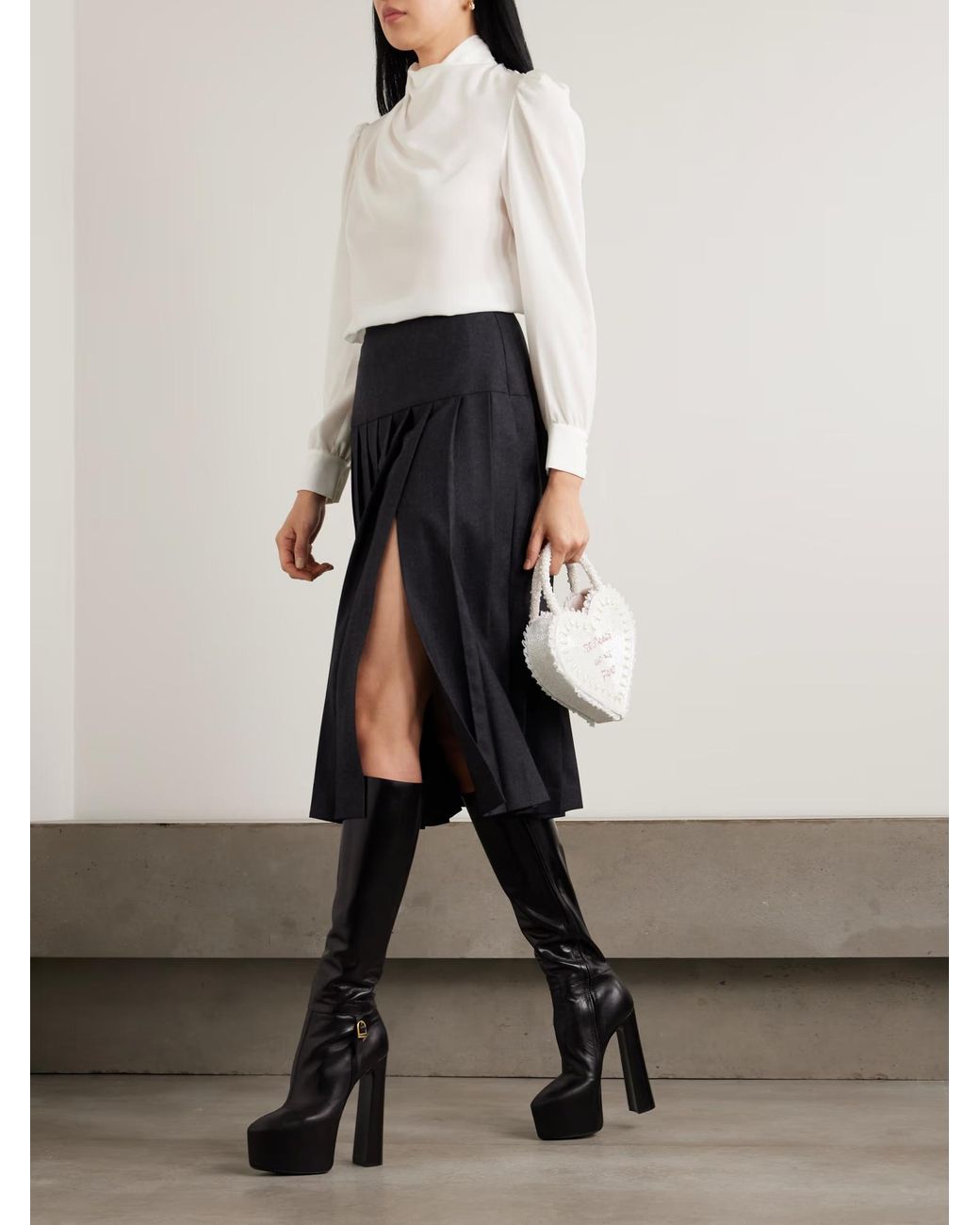 Alessandra Rich White Pleated Turtleneck Shirt