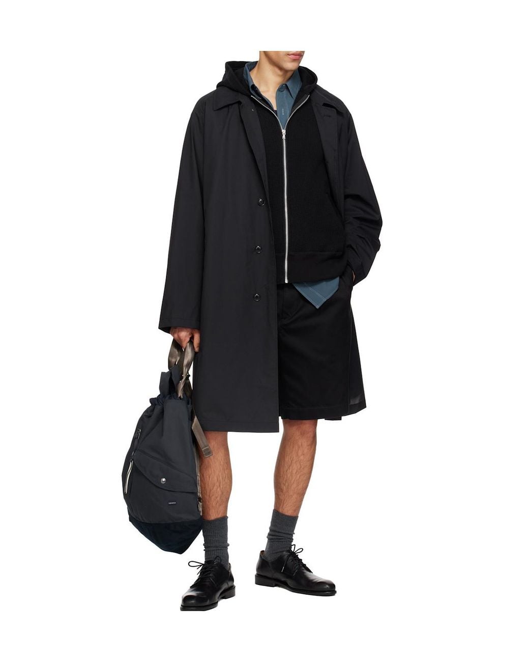 Nanamica Black Balmacaan Foldable Coat for men