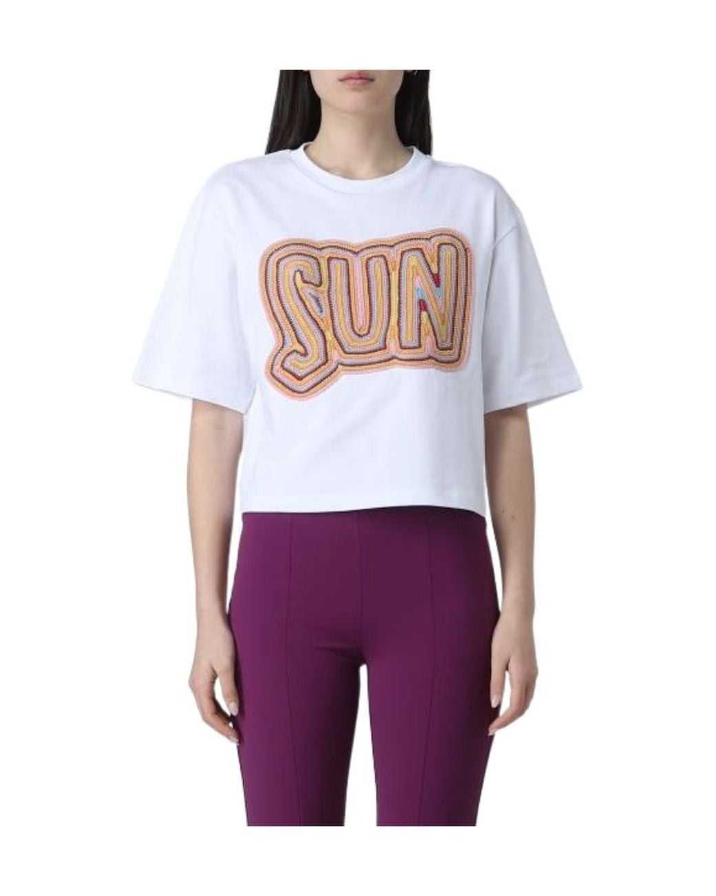 Sportmax Purple Crochet-Embroidered Cropped T-Shirt