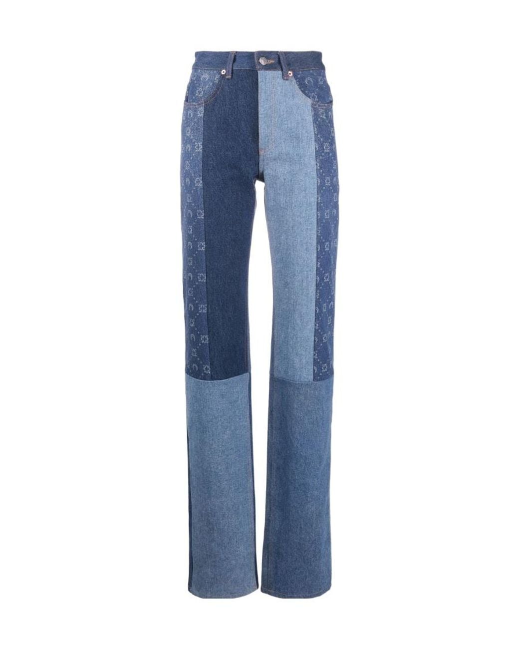 MARINE SERRE Blue Monogram Straight-Leg Patchwork Jeans