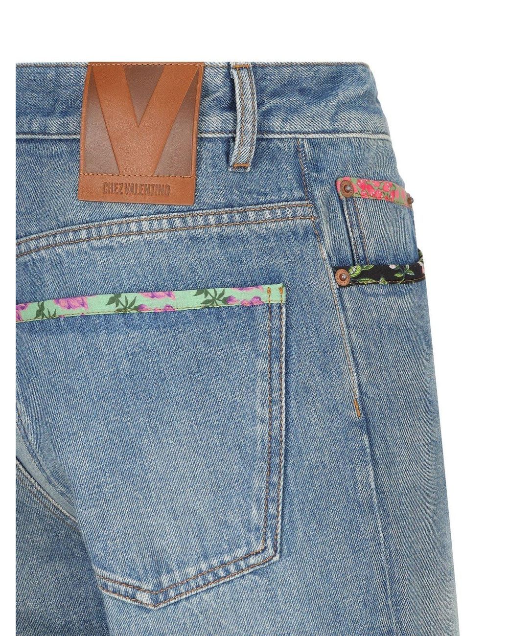 Valentino Blue Logo Patch Boyfriend Jeans