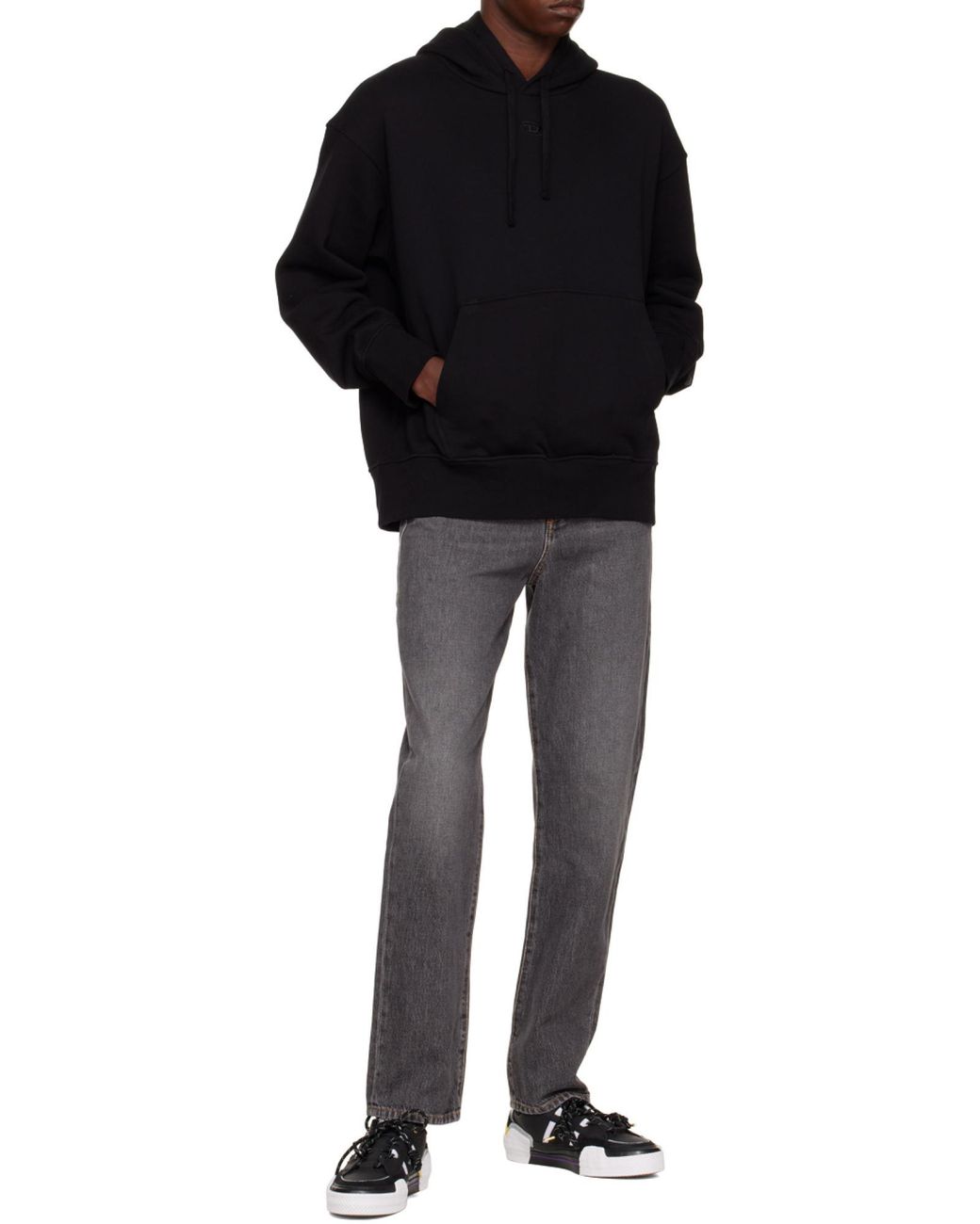 DIESEL Black Logo Embroidered Drawstring Hoodie for men