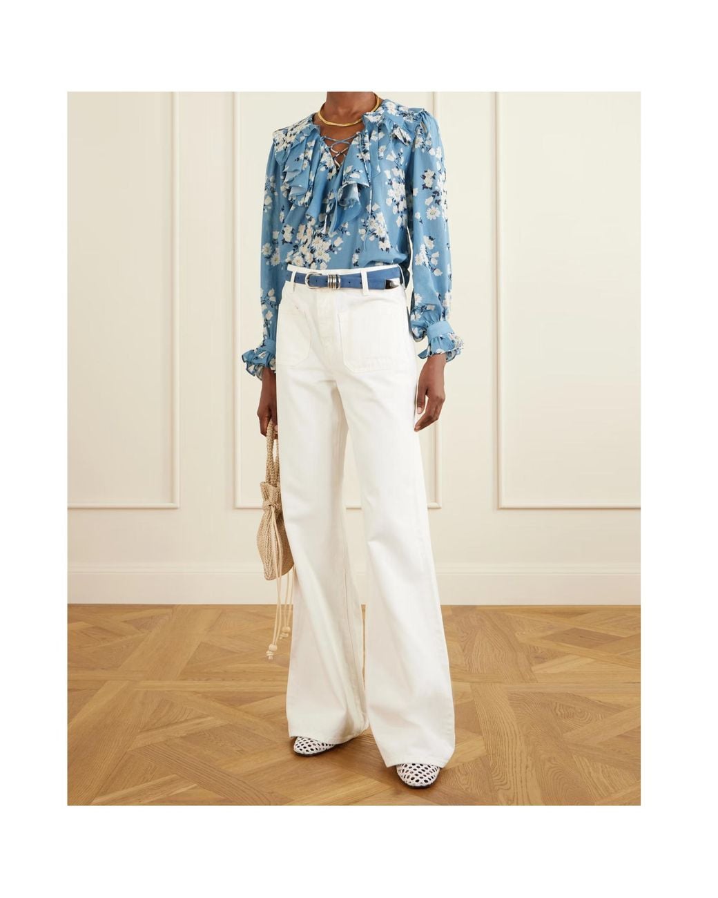 Rixo Blue Ruffled Shirt