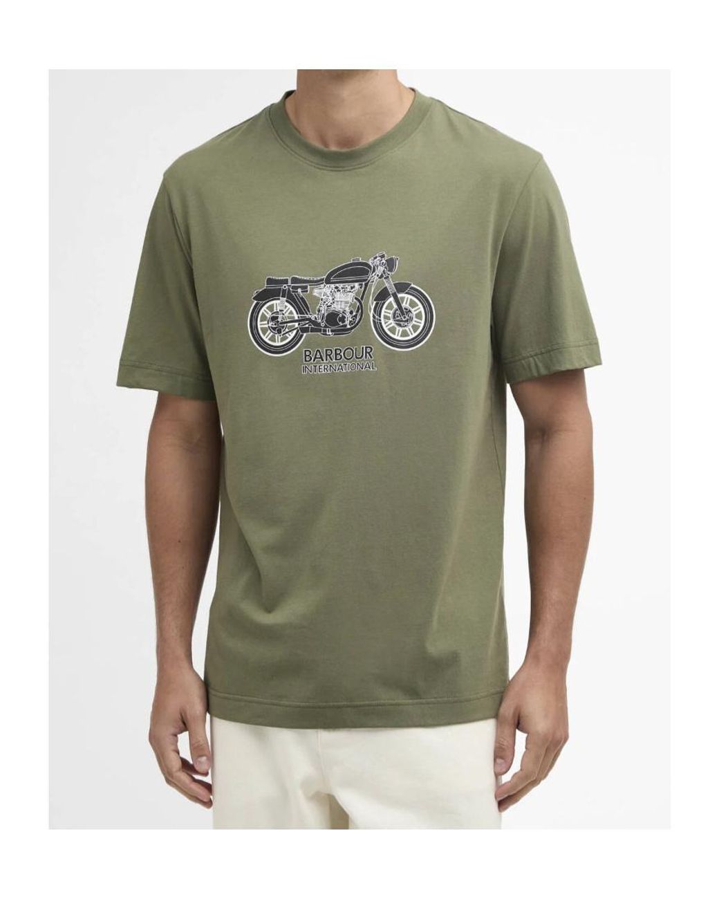 Barbour Green Motorcycle Printed Crewneck T-Shirt for men